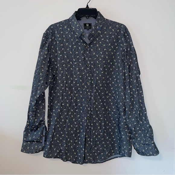 Steel & Jelly London Raven Print Long Sleeve Button Down Shirt Size XL - Picture 1 of 8